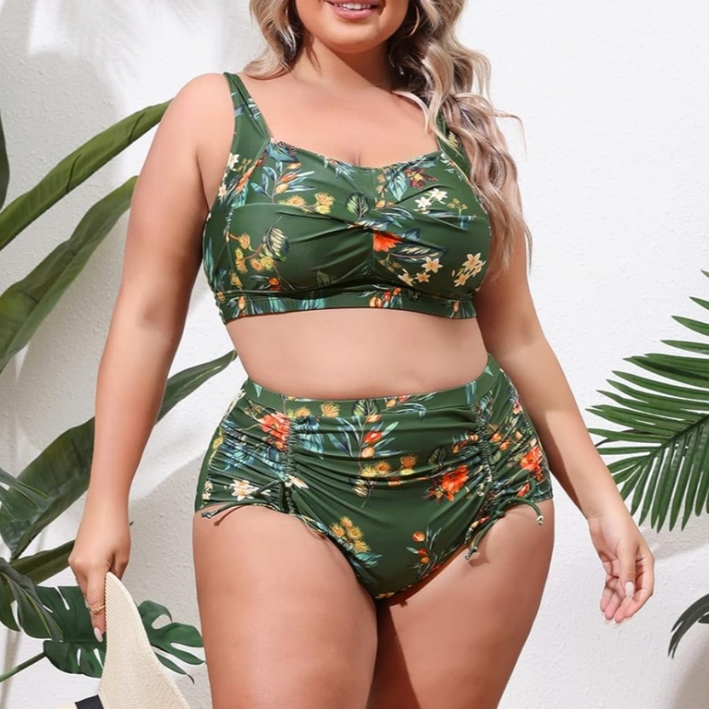 HANNA NIKOLE PLUS SIZE Ruched 2 Piece Bikini - Picture 2 of 7